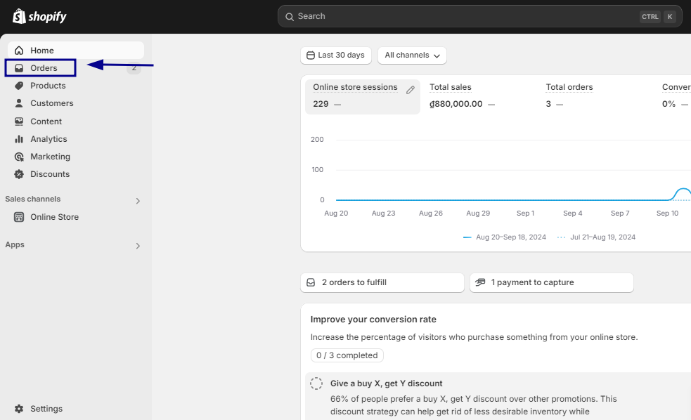 From your Shopify admin, go to Orders
